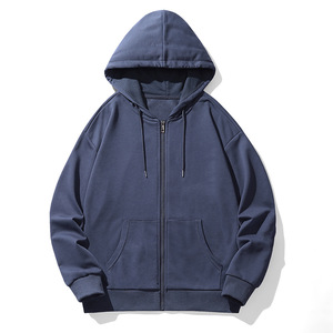 Sweat-shirt à capuche zippé personnalisé en coton mélangé surdimensionné pour homme, en molleton épais, uni, avec fermeture éclair rouge, vente en gros - Product Image 2