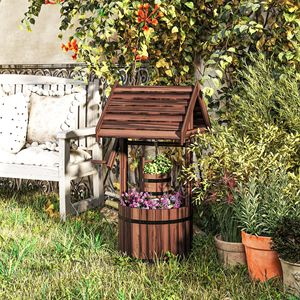 Classico Vaso a Pozzo dei Desideri in Legno Carbonizzato con Secchio Sospeso e Foro di Drenaggio per Giardino e Patio - Product Image 2
