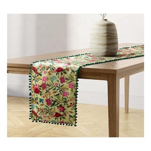 Orange Colour Jacquard Embroidered Trendy Arrival High Quality Retro New Year 100% Organic Cotton Classic Edge Bind <b>Table</b> <b>Runner</b> - Product Image 3