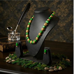 Ensemble collier et boucles d'oreilles en perles plaquées turquoise, style antique poli doré, bijoux pour femmes, cadeau de fête - Product Image 4
