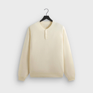 เสื้อไหมพรมเฮนลีย์ผู้ชาย สีครีม ทรงปกติ กระดุมติดคอ สไตล์มินิมอล สำหรับใส่ในฤดูใบไม้ร่วง - Product Image 2