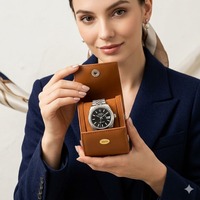 WRIZA Étui de voyage semi-circulaire pour montre unique Modèle WI-165 Boîte de rangement pour montres en cuir véritable de qualité supérieure avec fermeture à bouton-pression en daim doux