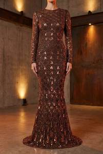 ชุดราตรีทรงเมอร์เมดประดับเลื่อมลายเรขาคณิต คอสูง แขนยาว แต่งลูกปัด สำหรับงานพรมแดง งานเลี้ยงคนดัง รุ่นขายดีประจำปี 2026 - Product Image 2