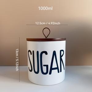 Large Capacity <b>Kitchen</b> <b>Storage</b> Canister Set With Airtight Wooden Lid Bold Letter Design Modern Countertop Organizer For Tea - Product Image 5