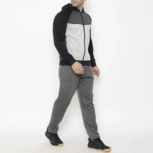 Mens Grey Black Color Block Tracksuit Set Full <b>Zip</b> <b>Hooded</b> Sweatshirt Jogger Pants Athletic Sportswear Casual Two Piece - Product Image 2