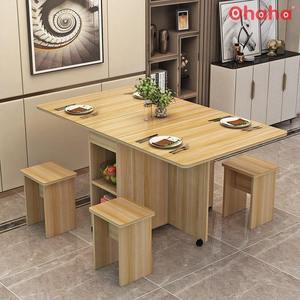 Modern <b>Folding</b> <b>Dining</b> Table <b>Set</b> with 4 Chairs and 360 Rotatable Wheels Space-Saving for Apartment & Apartment Living - Product Image 4