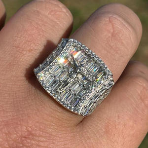 Moissanite Diamond Baguette Cluster Statement <b>Ring</b> for Men White <b>Gold</b> Luxury Hip Hop <b>Cocktail</b> <b>Ring</b> Iced Out Wedding Band Gift - Product Image 1