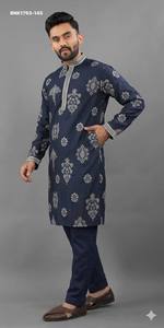 Premium Collection Silk-Base with Placket Embroidered work & Printed Ethnic Motif Kurta-Matching Color Pant Set Wholesale Supply - Product Image 2