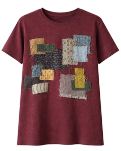 Customized Vintage <b>Patchwork</b> Applique T Shirt Women Cotton Crew Neck Short Sleeve Casual Streetwear Graphic <b>Top</b> Custom Logo OEM - Product Image 1