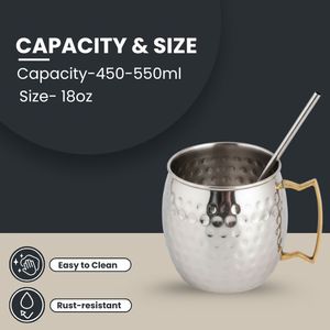 Hot Selling 450ml Round Shape Hammered Moscow Mule Mug Stainless Steel for <b>Cold</b> Beverages Mocktail Cocktail Drinking <b>Cups</b> - Product Image 3