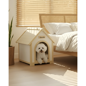 Cuccia per Animali Domestici in Cedro Massiccio FSC, Stile Cabina Giallo Crema, Rifugio Interno per Cani e Gatti di Piccola Taglia, Arredamento per Animali - Product Image 1