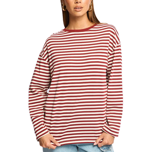 T-shirt pour femme à manches longues en viscose et coton, rayures inspirées de la marine, coupe décontractée, style nautique classique - Product Image 5