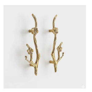 Luxury Brass Floral Branch <b>Drawer</b> Handle Decorative Cabinet <b>Pull</b> Premium Furniture Hardware for Wardrobes <b>Drawers</b> and Dressers - Product Image 1