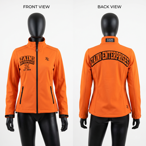 Chaqueta Softshell Premium para Mujer, 320 GSM, Poliéster y Spandex, Forro Polar, Color Naranja, Logotipo Personalizado con Bordado y Transferencia Térmica - Product Image 1