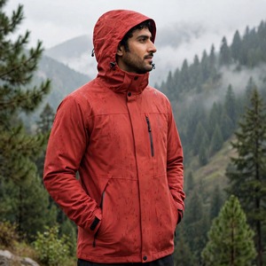 Veste d'hiver fine à capuche longue unisexe, 3 couches, ripstop, légère, imperméable, respirante, coupe-vent, grande taille, col montant, fermeture éclair - Product Image 4