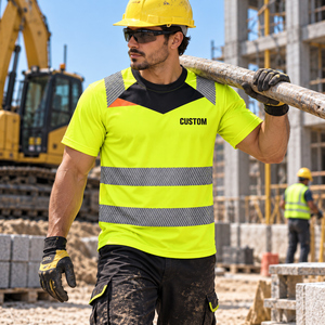 OEM Service T Shirt Reflective Safety <b>Black</b> Short Sleeve HIGH Visibility Work Printing OEM Service - Product Image 2