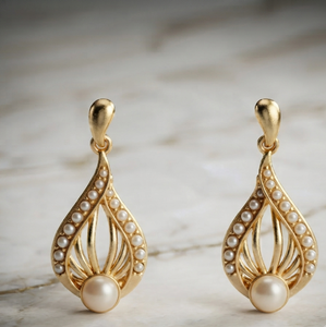 Boucles d'oreilles pendantes en argent plaqué rhodium avec perle, amulette islamique, bijoux de mariage, cadeau pour femme - Product Image 1