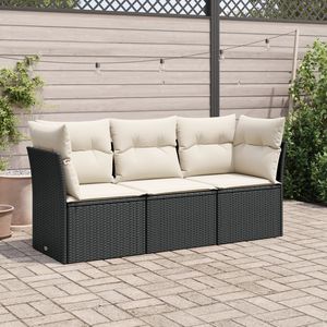 Conjunto de Sofá de Jardín de Ratán PE Negro y Crema con Acero con Recubrimiento en Polvo, Muebles Elegantes para Exteriores - Product Image 1