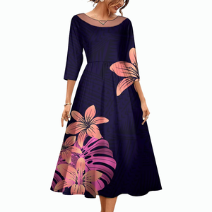 Nuevo Vestido Formal Maxi Informal con Cuello Redondo y Estampado Tribal Polinesio Personalizado con Tela Tapa de Samoa y Hawái para Mujer, Talla Grande - Product Image 3