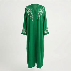 2025 OEM Kimono Outwear Abaya High Stretch Soft Thicker Polyester Fabric Muslim Women V Neck Long Sleeve Party Ramadan Wedding - Product Image 1