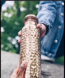 Minimalist Design Portable Travel Drinkware Hand Hammered copper water bottle Pure copper <b>metal</b> bottle - Product Image 5