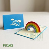 Cartes de vœux rectangulaires 3D Pop-up écologiques faites à la main ANN HANDICRAFT pour anniversaire, amitié, remerciement, thème arc-en-ciel du Vietnam