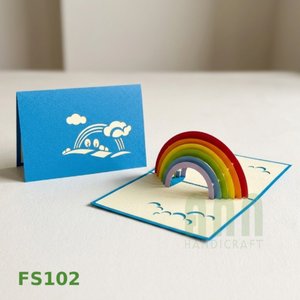 Cartes de vœux rectangulaires 3D Pop-up écologiques faites à la main ANN HANDICRAFT pour anniversaire, amitié, remerciement, thème arc-en-ciel du Vietnam - Product Image 6