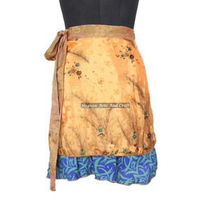 Minifaldas Nuevas de Seda con Estampado a Mano, Minifalda Cruzada Mágica, Minifaldas Cruzadas Fabulosas de 2 Capas, Minifalda Hippie Cruzada de Seda - Product Image 4