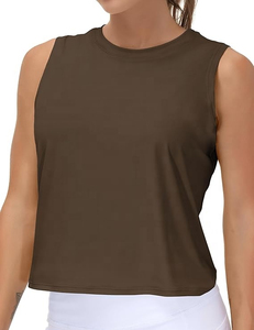 Hot Selling <b>High</b> Quality Custom Logo Print Sleeveless Knitted Tank <b>Top</b> Women Cotton Soft Breathable Quick Dry O Neck Solid - Product Image 3