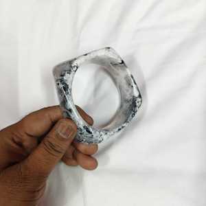 Geometric Acrylic Cuff Bracelet Unisex Resin Bangles Classic Style White Black Marbled Pattern - Product Image 6