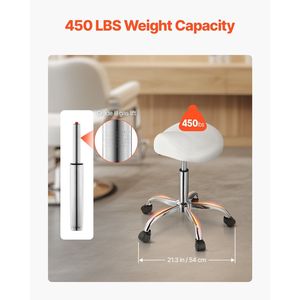 Sgabello Ergonomico Girevole con Capacità di Carico 450 LBS, in Pelle PU, con Ruote e Altezza Regolabile, per Salone - Product Image 3