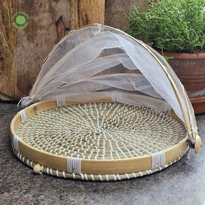 Woven rush food <b>cover</b> with bamboo rim Kitchenware and <b>table</b> decoration Wholesale eco-friendly Made in Vietnam - Product Image 3