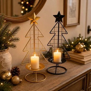 Christmas & Valentine's Day Tree <b>Candle</b> <b>Holder</b> Stand Gold <b>Black</b> Metal Eco-Friendly Heat Resistant Star Top for Home Decoration - Product Image 6