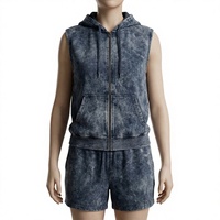 Ensemble short et sweat à capuche sans manches NAIMAT ABBAS pour homme, 100 % coton molletonné, délavé à l'acide, gilet zippé respirant et durable, séchage rapide