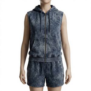 Conjunto de Sudadera sin Mangas y Pantalones Cortos NAIMAT ABBAS con Lavado Ácido Personalizado, Chaleco con Cremallera de Algodón Grueso para Hombre, Transpirable y de Secado Rápido - Product Image 1