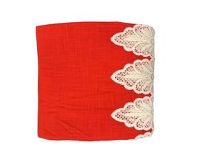 Tela de Algodón Roja Bordada de la Mejor Calidad con Borde Blanco Calado, Aspecto de Encaje Festoneado, Material Tejido para Vestidos - Product Image 5