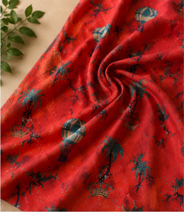 Tissu en coton léger et écologique imprimé à la main motif montgolfière rouge, thème artistique voyage, pour robes de garçons, sacs et décoration intérieure - Product Image 3