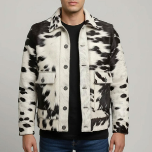 Chaqueta de Cuero Genuino para Hombre con Cuello Alto y Ribete en las Mangas, Transpirable, Resistente al Viento, para Invierno, Uso Casual, Corte Regular, Material Grueso - Product Image 1