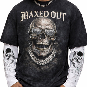 Vintage Custom Graphic Men's shirts Acid Washed T Shirt Layered Long Sleeve Oversized Streetwear Cotton Top OEM Custom DTG Shirt - Product Image 3
