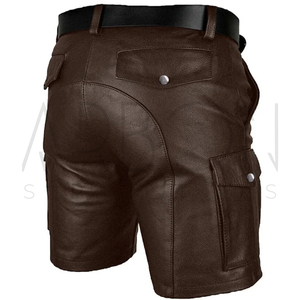 Shorts en cuir véritable marron pour homme, coupe slim, longueur genou, qualité supérieure, prix de gros, fournisseur de premier choix - Product Image 3