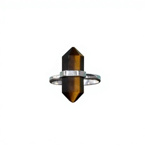 Bague en argent sterling 925 avec pointe de cristal œil de tigre naturel à double terminaison, bijoux géométriques en pierres précieuses, vente en gros - Product Image 2