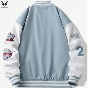 Chaqueta Varsity para Hombre con Diseño de Letras y Rayas, Bloques de Color, Estilo Rave, con Logotipo Personalizado y Talla a Medida, Chaquetas Varsity de Béisbol Universitario - Product Image 2