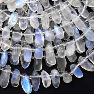 ลูกปัดมูนสโตนสีรุ้งธรรมชาติ รูปทรงอิสระ รูปไข่ แบบหยดน้ำ เจาะรูด้านบน สำหรับทำเครื่องประดับ - Product Image 4