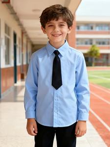 Boys' White Shirt Children's White Shirt School Uniform Performance Wear Four-Season <b>Long</b>-Sleeve Shirt Blue Shirt Bangladesh - Product Image 2