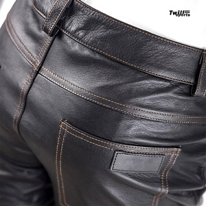 Pantalones de cuero ajustados a la moda para hombre, pantalones de cuero genuino de alta calidad para hombre, pantalones de cuero de piel de vaca al mejor precio - Product Image 3