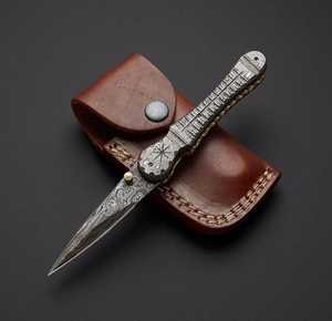 Navaja Plegable Utilitaria con Hoja de Acero de 20.8cm, Punta de Gota, Perilla de Pulgar, Mango de Madera, Diseño Artístico, Grosor de 0.5mm, Longitud Total de 6.7in - Product Image 1