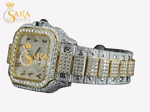 Nouvel Arrivage Meilleure Qualité Acier Inoxydable Analogique Chiffres Romains Style Hip Hop Montre Double Fuseau Horaire 20mm Verre Argent Glacé - Product Image 4