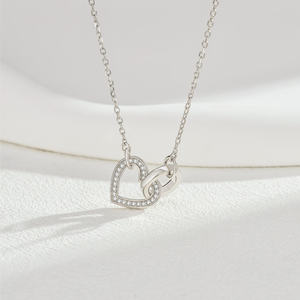 Collar con Colgante de Corazón AMBER JEWELS, Chapado en Oro de 18K, con Diamantes Engastados, Cadena de Eslabones, Unisex, Romántico, Certificado IGI, Forma de Bola - Product Image 3