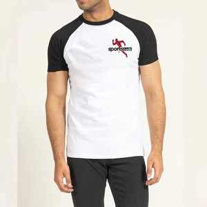 T-shirt Sportcode pour homme, noir et blanc, manches raglan, col rond, logo imprimé color block, 100% coton, coupe classique, tee-shirt sportif - Product Image 1