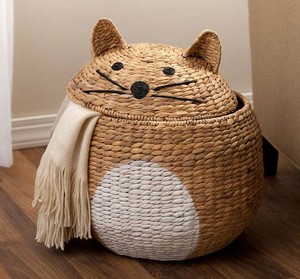 Handwoven Water Hyacinth Animal Storage <b>Basket</b> with Lid Cat Shaped <b>Wicker</b> Toy <b>Basket</b> for Kids Nursery, Playroom, Bedroom - Product Image 4